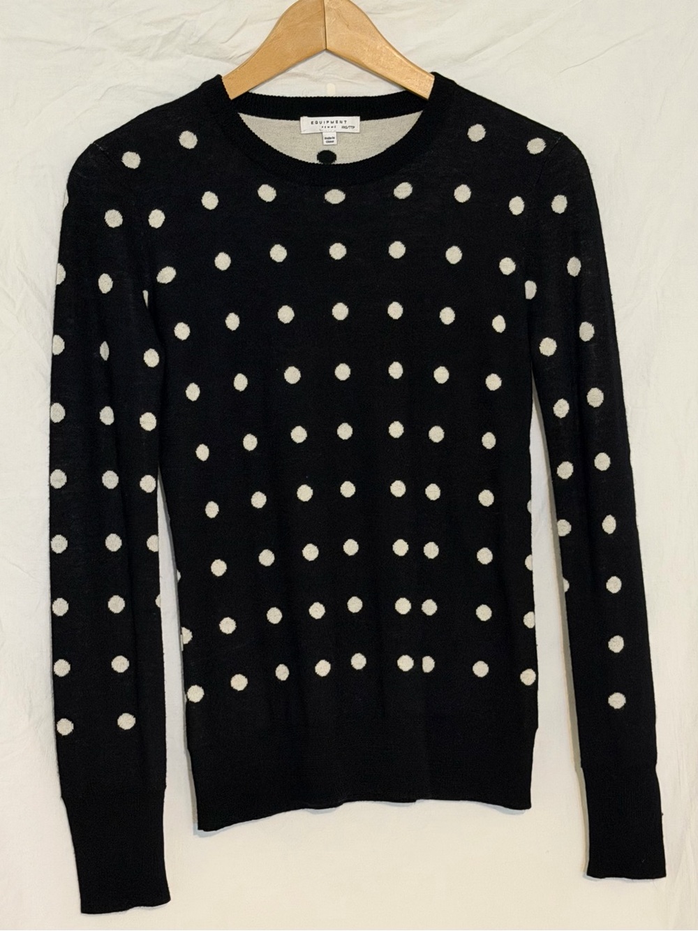 EQUIPMENT Femme Shane Polka Dot Jacquard Sweater Wool Cashmere Blend Crewneck